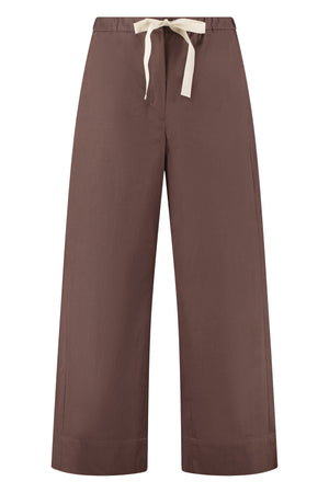 Pantaloni Bronzo in cotone a vita alta-0